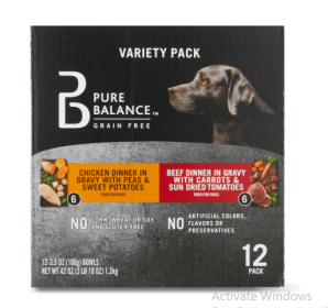 Pure Balance Chicken Dinner in Gravy with Peas & Sweet Potatoes & Beef Dinner in Gravy with Carrots & Sun Dried Tomatoes Wet Dog Food Variety Pack