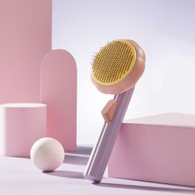 Pumpkin Pet Brush Self Cleaning Slicker Comb for Shedding Dog Cat Pet Hair Grooming Removes Loose Under Layers and Tangled Hair (Ships From: China, Color: Purple)