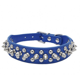 Spiked Studded Leather Dog Collar Rivets Pet Small Large Cat Pit Bull Adjustable (Color: Navy Blue, size: XXS)