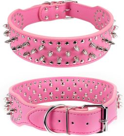 Spiked Studded Leather Dog Collar Rivets Pet Small Large Cat Pit Bull Adjustable (Color: Rose, size: M)