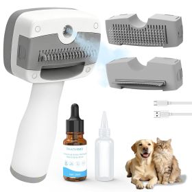 Pet Steam Brush for Dogs & Cats,5-in-1 Self-Cleaning Dog Steam Brush with 3 Swap-in Heads (Grooming, Dematting, Deshedding) (Color: Grey)