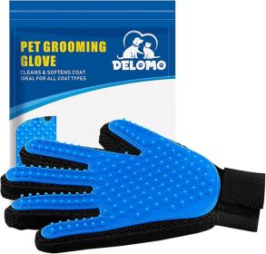 Pet Hair Remover Glove - Gentle Pet Grooming Glove Brush - Deshedding Glove - Massage Mitt with Enhanced Five Finger Design - Perfect for Dogs & Cats (Color: Blue)
