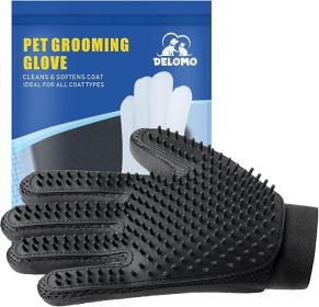 Pet Hair Remover Glove - Gentle Pet Grooming Glove Brush - Deshedding Glove - Massage Mitt with Enhanced Five Finger Design - Perfect for Dogs & Cats (Color: Black)